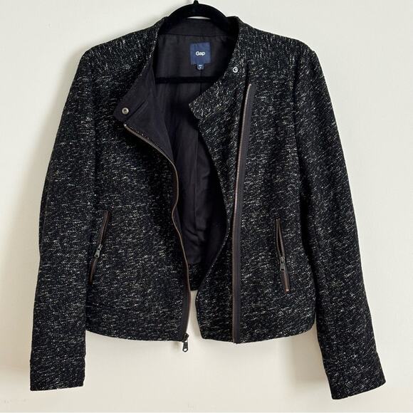 Retro Vintage Gap Black & White Tweed Wool Moto Jacket Size M - Picture 5 of 8